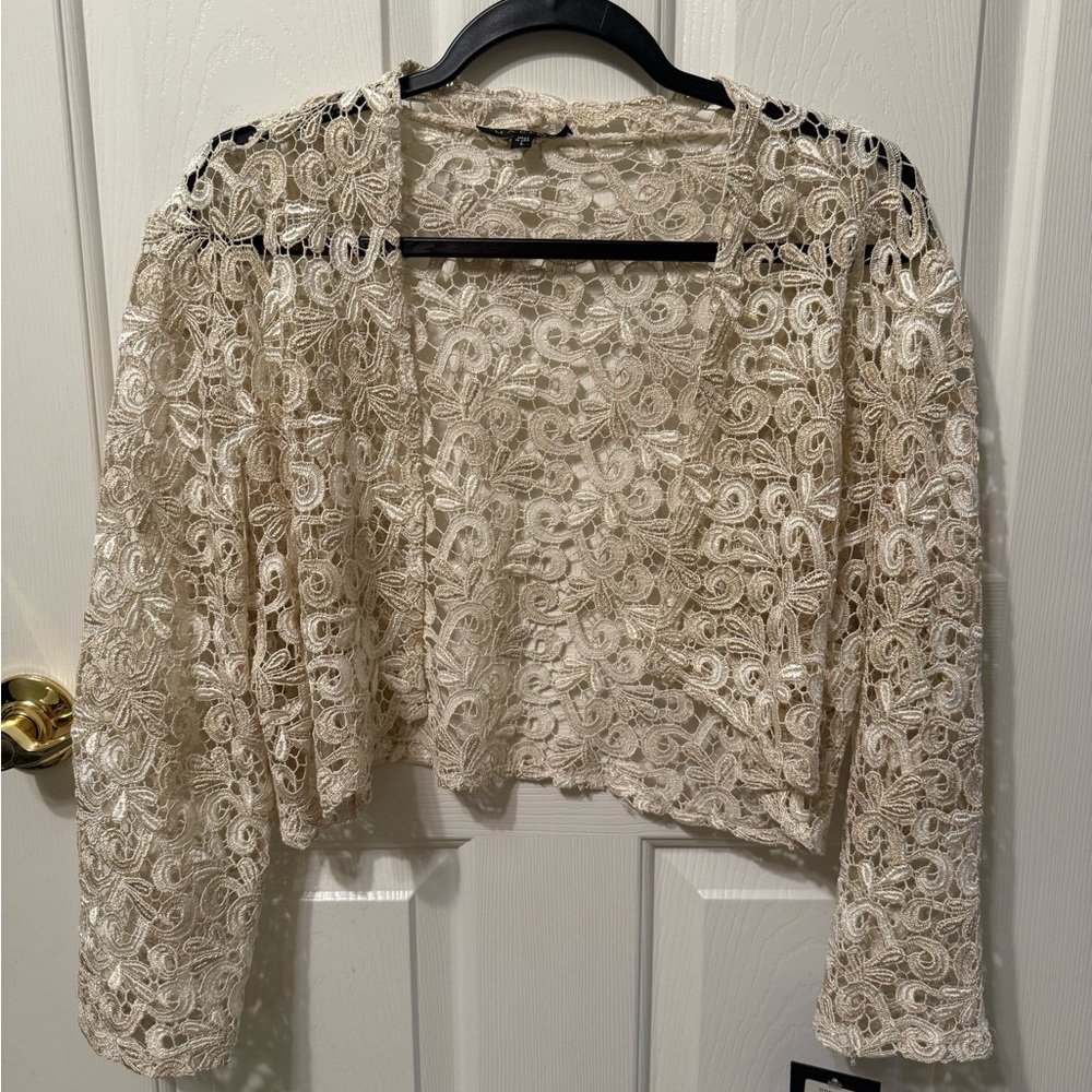 Gold & Ivory Embellished Crop Bolero with Long Sleeves NEW WITH TAGS